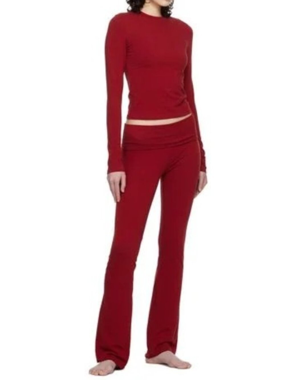 SKIMS Cotton Jersey Long Sleeve T-Shirt and Foldover Pant Lounge Set S/US 4-6